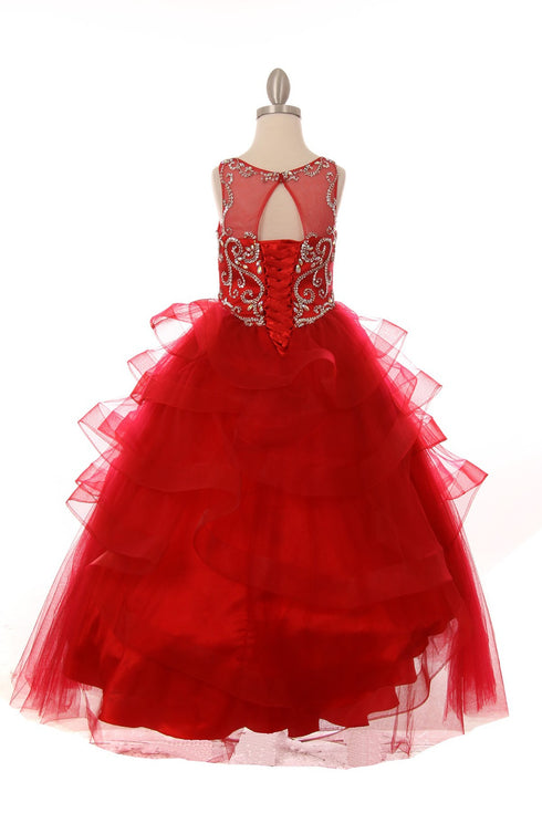 Girls Multi Color Jewel Bodice Ocean Waves Skirt Junior Bridesmaid Dress 2-20 - SophiasStyle.com